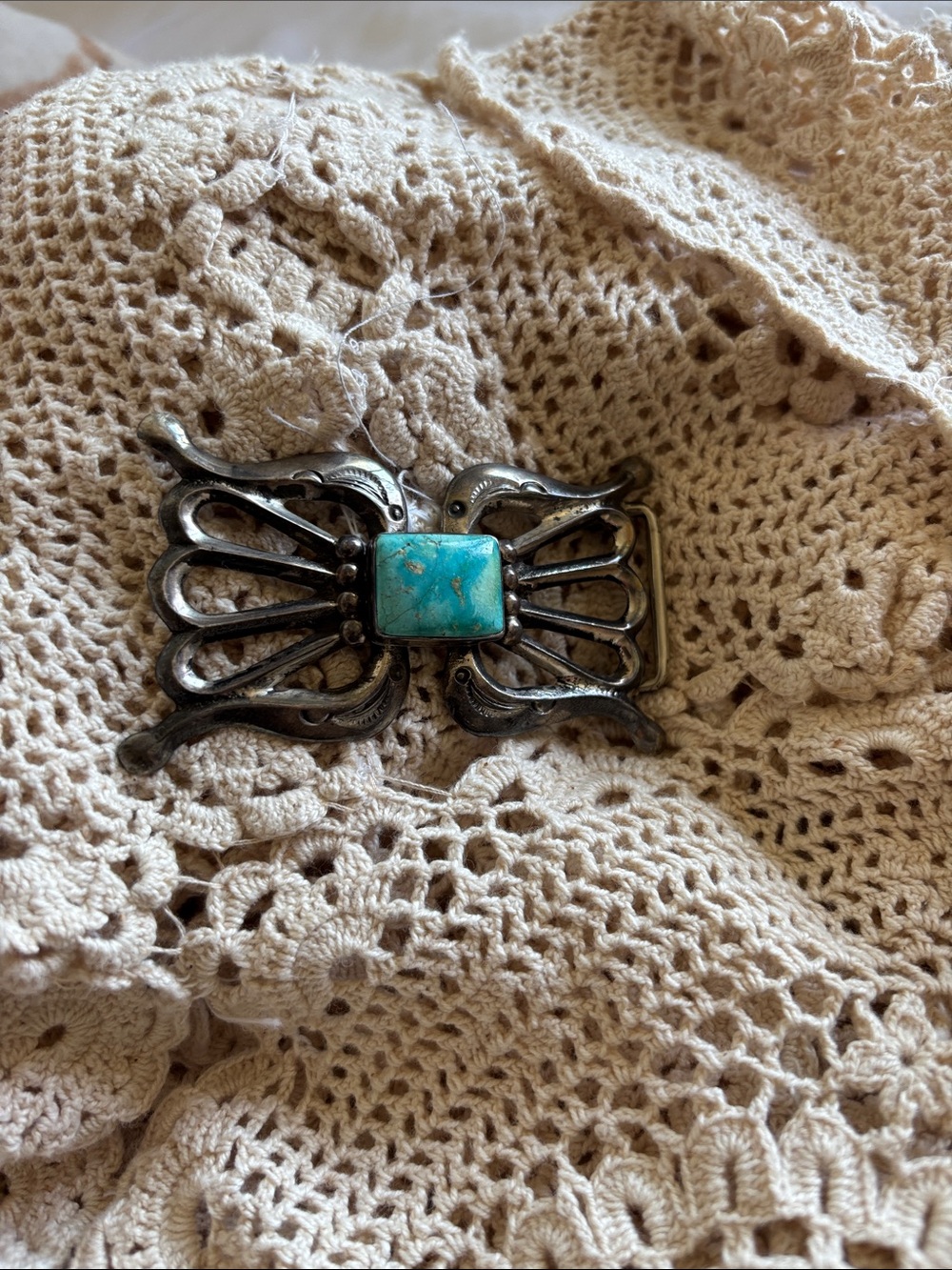 Don platero sterling Vintage Silver-Tone Bow Belt buckle  with Turquoise Stone